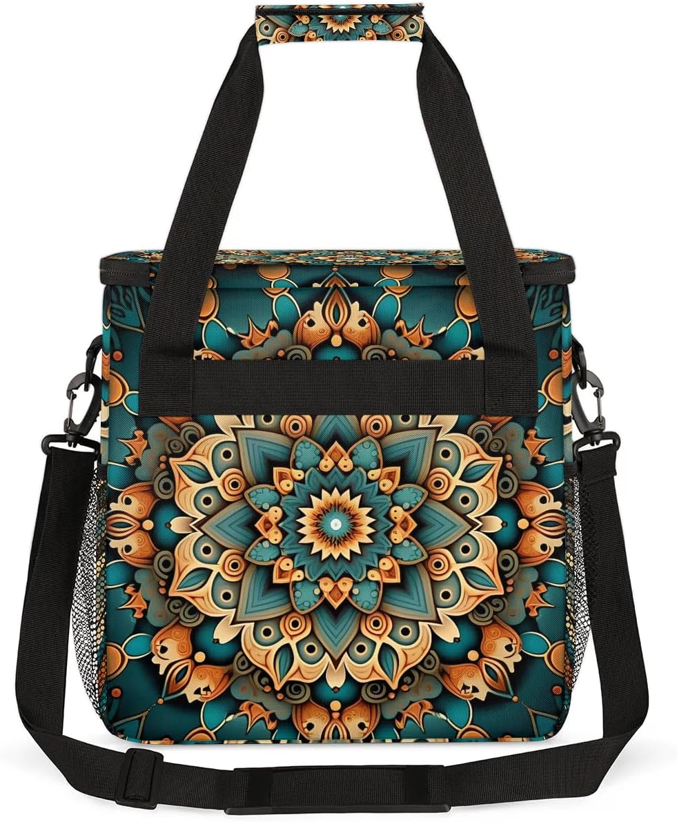 mandala flower beautiful Coffee Maker Carring Bag Travel Carrying Storage Tote Bag Compatible with Keurig K-Mini or K-Mini Plus Portable Single Serve Coffee Brewer Case with Pockets for K-cup Pods