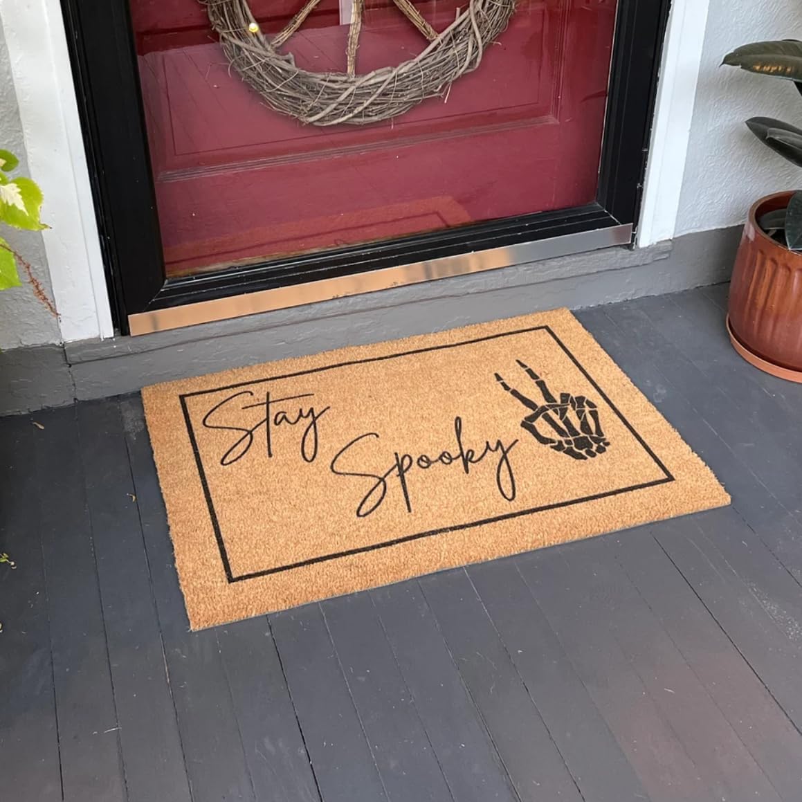 Halloween Stencils for Door Mats Welcome Ghost Stencil Reusable Stay Spooky Halloween Stencils for Painting on Wood Sign Doormats Fabrics DIY Crafts Decor