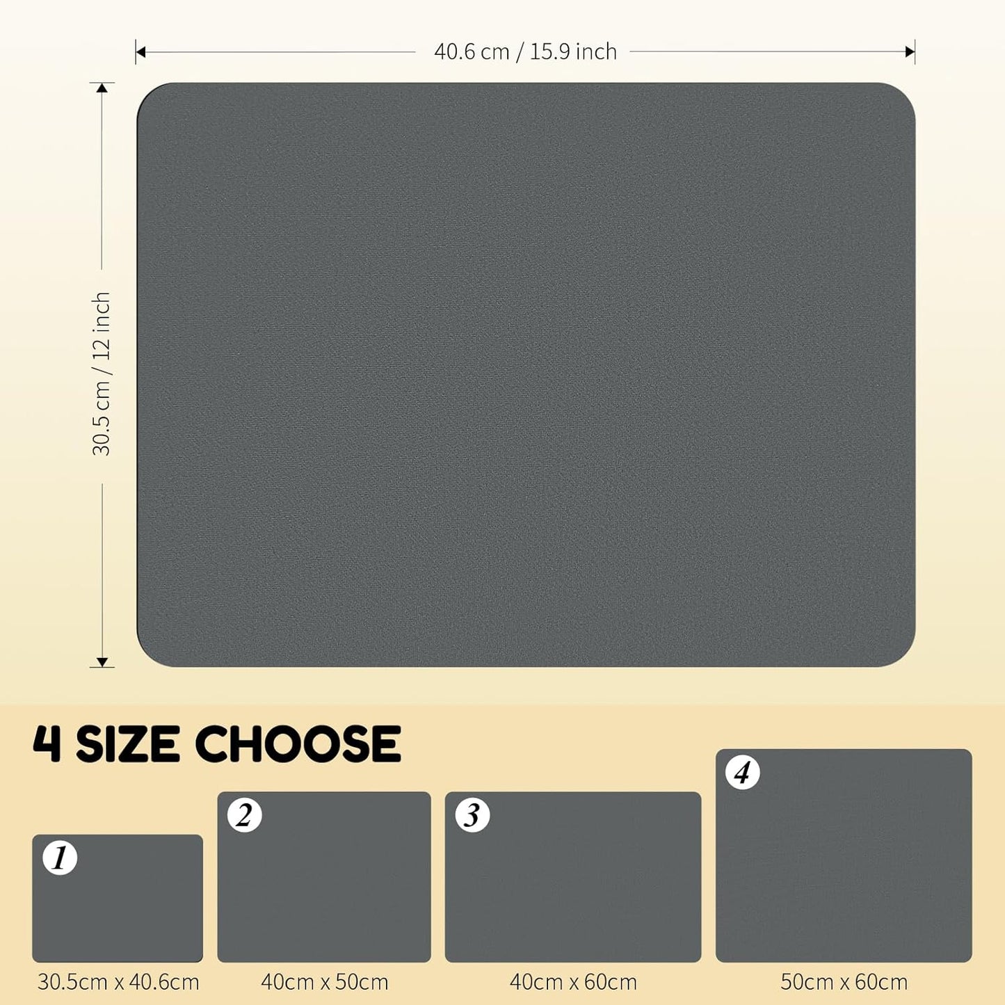 Coffee Mat Hide Stain Rubber, Coffee Bar Accessories Fit Under Espresso Machine CoffeeMaker Coffeepot, Backed Absorbent Dish Drying Mat for Kitchen Counter(Dark Gray, 30.5cm×40.60cm)