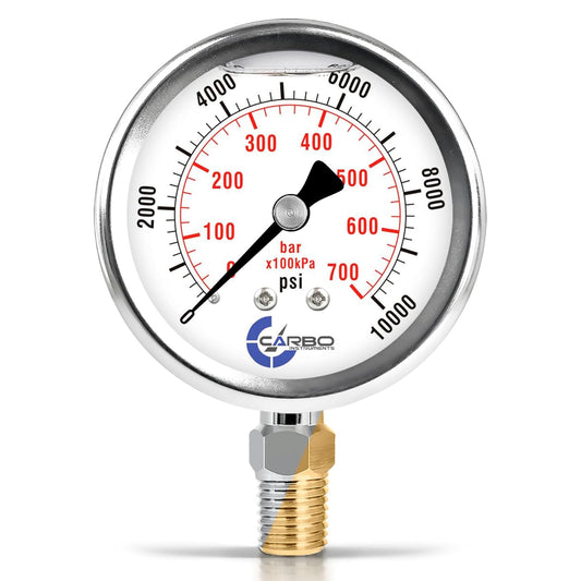 Stainless Steel Pressure Gauge Dual Display (10000 psi/kPa) - 2 1-2" Glycerine Liquid Filled Water Air Oil Gas Gauge with Polycarbonate Lens & Brass Connection - 1/4" NPT Lower Mount