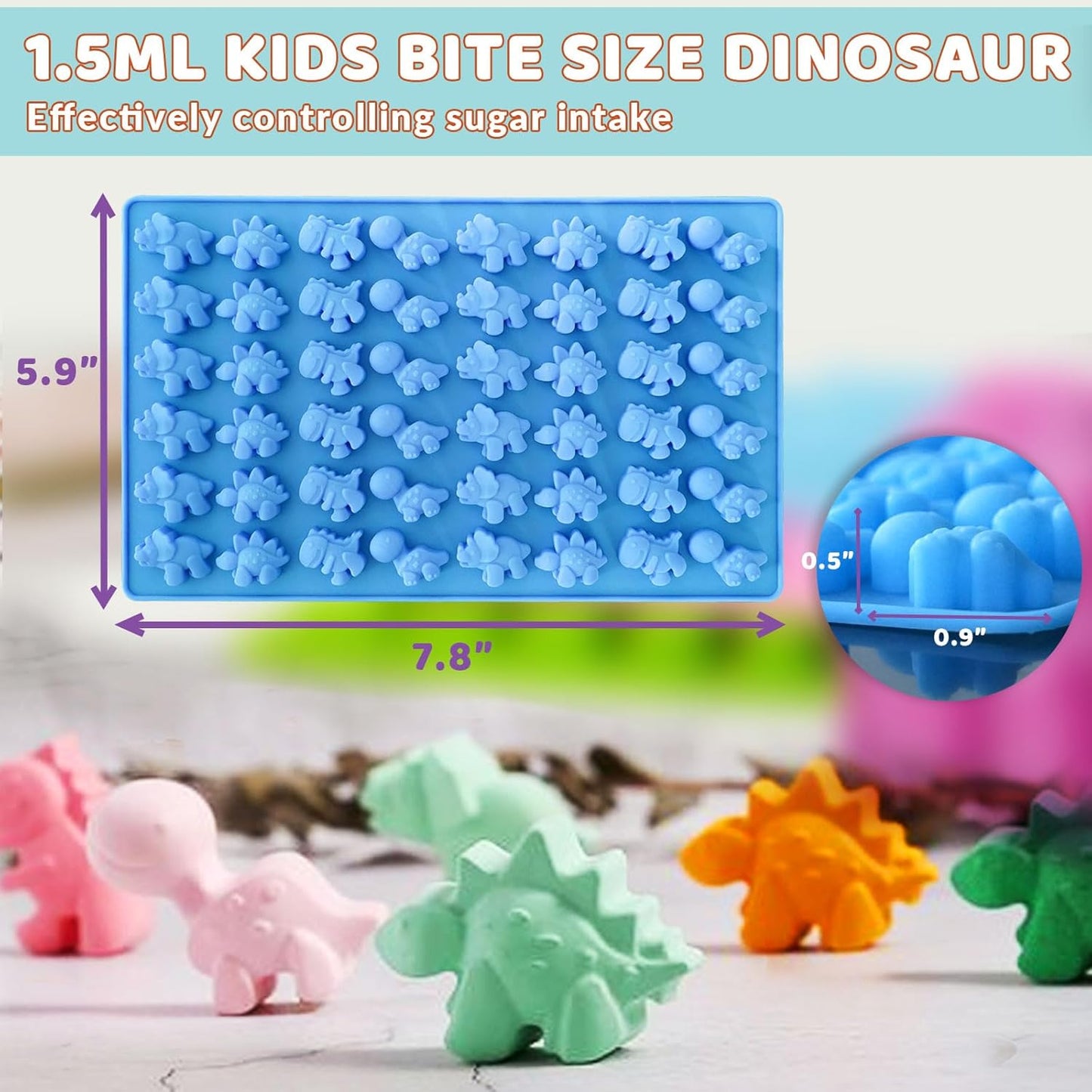 HKNMTT Gummy Dinosaur Molds Silicone, Mini Cute Dinosaur Shaped Candy Chocolate Molds With 2 Droppers, 4 Pack 192 Cavities Non-stick BPA free Bite Size Animal Kid Molds, DIY Candy Making Kit