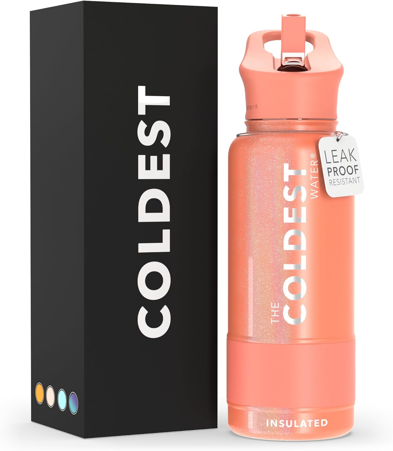 Coldest Insulated Water Bottle with Straw Lid - Stainless Steel Metal Insulated Bottle for Men & Women (Pink Froze Glitter, 32 oz)