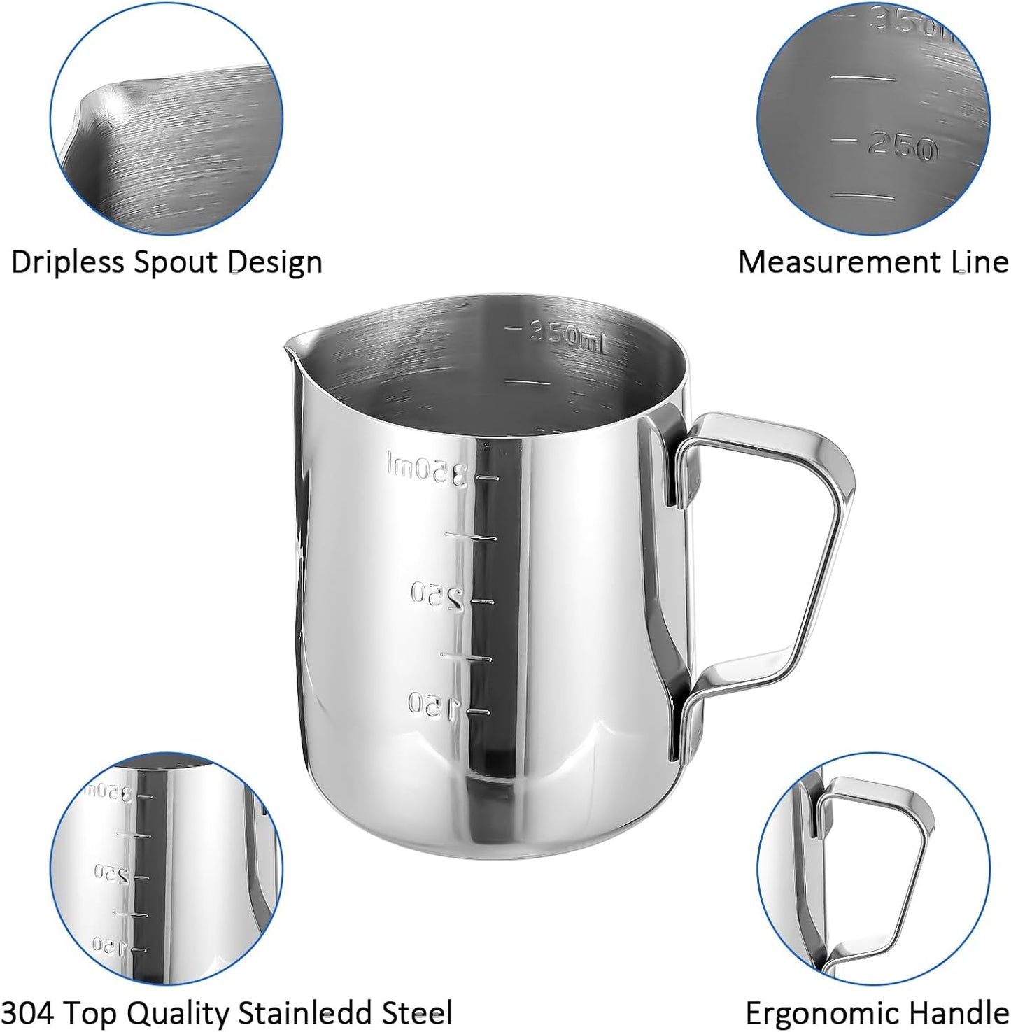 4 Pcs Stainless Steel Espresso Milk Frothing Pitcher Set with Latte Art Pen, 12 oz Milk Frother Cup, Frothing Cup for Cappuccino, Latte, Home & Cafe Use