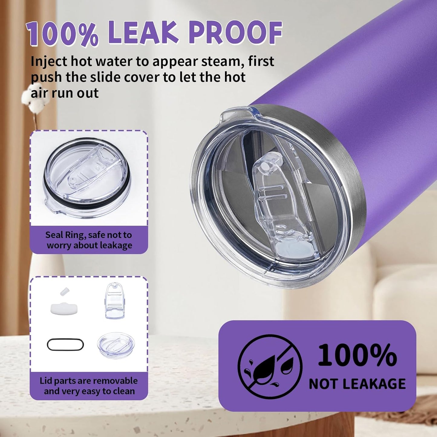 20 oz Tumbler with Lids and Straws, Stainless Steel Insulated Coffee Tumbler, Double Wall Vacuum Insulated Travel Mug Cup, Leakproof Thermal Coffee Cup for Hot and Cold Drinks (purple)