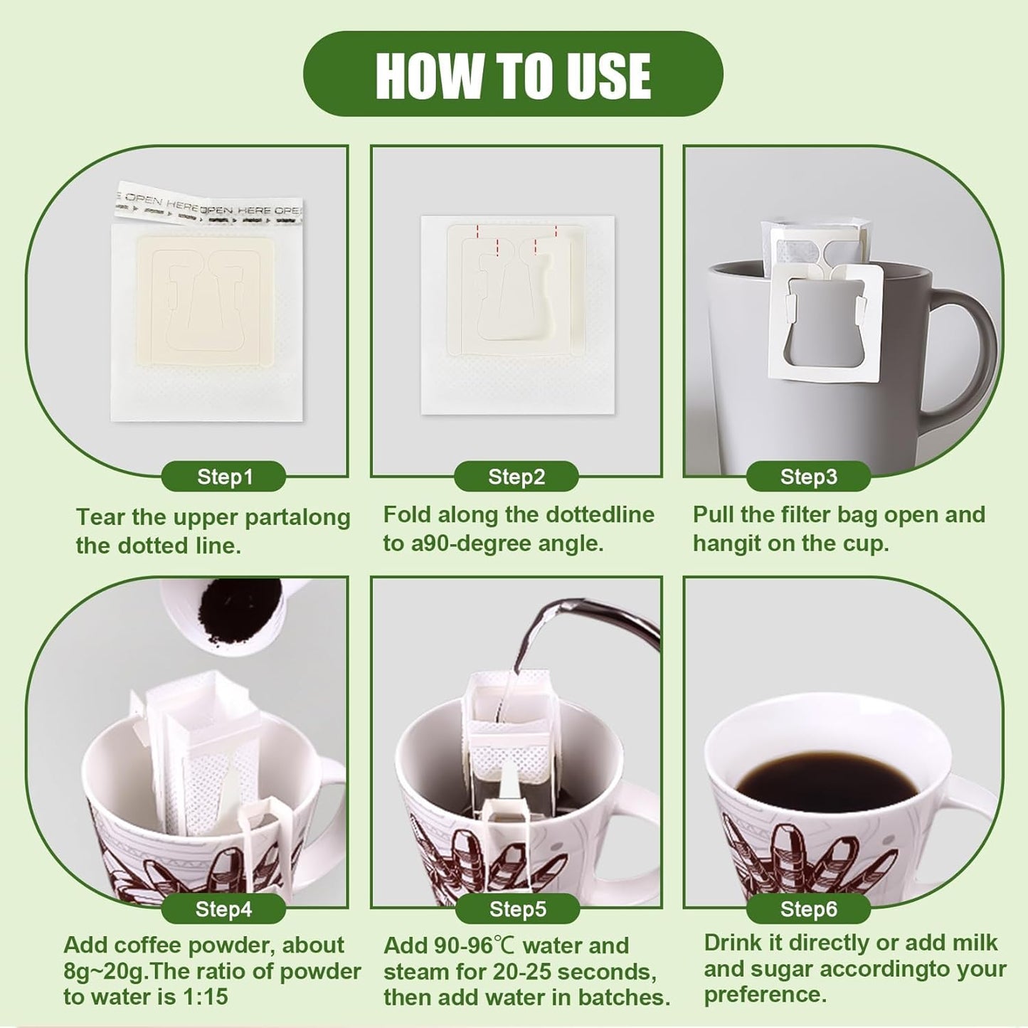 CARGEN 50Pcs Portable Coffee Filter Paper Bag - Hanging Ear Drip Coffee Bags Single Serve Disposable Pour Over Filter Bag for Camping, Backpacking, Travel, Office, Home, Outdoor and on the go