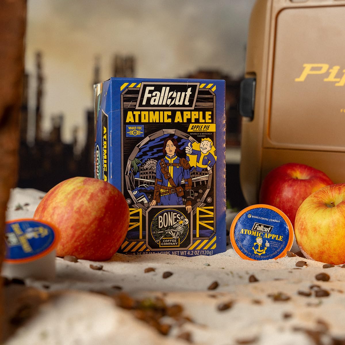 Bones Coffee Company Fallout Atomic Apple, Apple Pie Flavored Coffee Pods, Low Acid Medium Roast Single-Serve Bones Cups, Compatible with 1.0 & 2.0 Capsule Brewers Coffee Maker, 12 Count