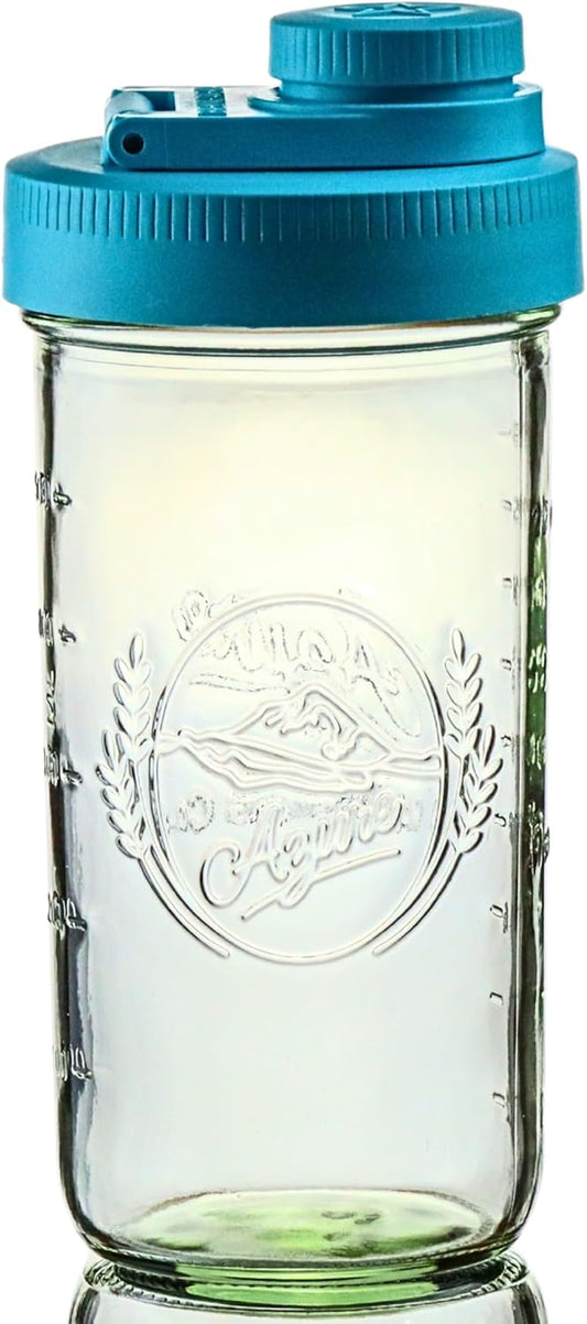 Brewing America Mason Jar Drinking Cup Pint and Half Drinking Lid and Azure 24oz Jar (1, Teal)