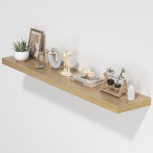 Floating Shelves for Wall, 55"W x 9.3"D x 1.5"H, Long Wooden Wall Mounted Display Shelves with Invisible Brackets for Living Room, Bedroom, Bathroom, Kitchen Decor and Storage, Set of 1, Oak