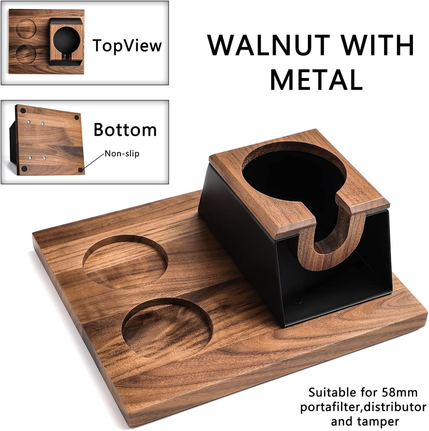 Espresso Tamper Station 58mm Wooden Espresso Tamper Holder Base Coffee Tamper Stand with 2 Coffee Puck Screen Accessories Organizer Box for 58mm Tamper and Distributor