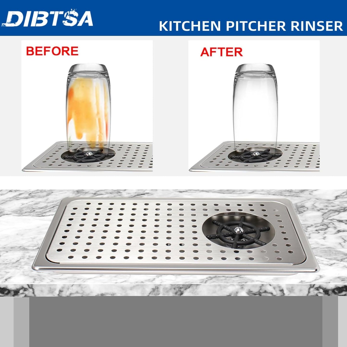 DIBTSA Glass Rinser, Stainless Steel Espresso Cup Pitcher Rinser Sink with Spray,Drain and Drip Tray, Silver Middle Size 16.65 x 8.81 x 1.1 inches