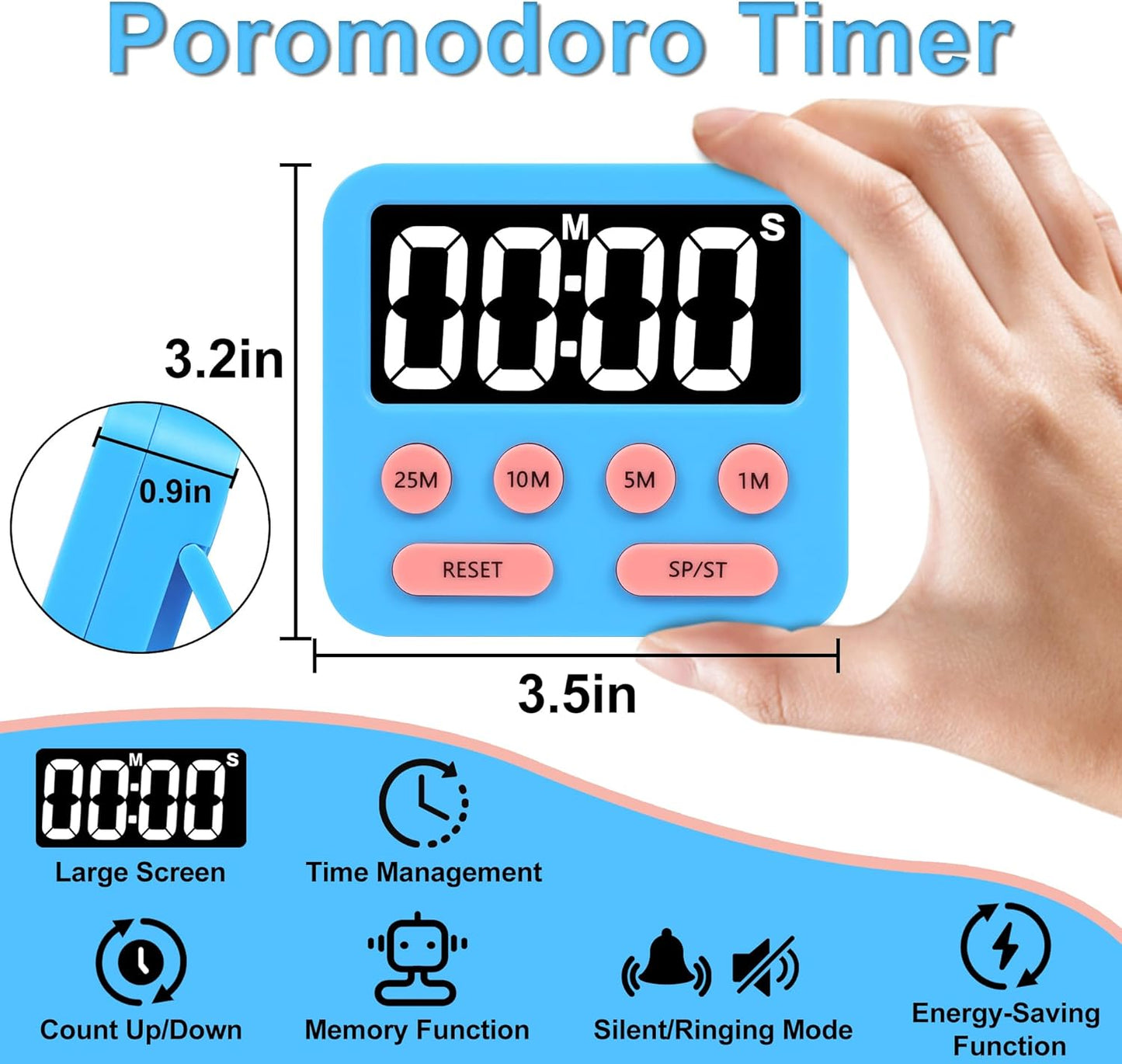 Pomodoro Timer for Kids, Digital Productivity Timer with Loud Alarm, Timers for Classroom, Suitable for ADHD Study Work Kitchen 1Pcs-Blue