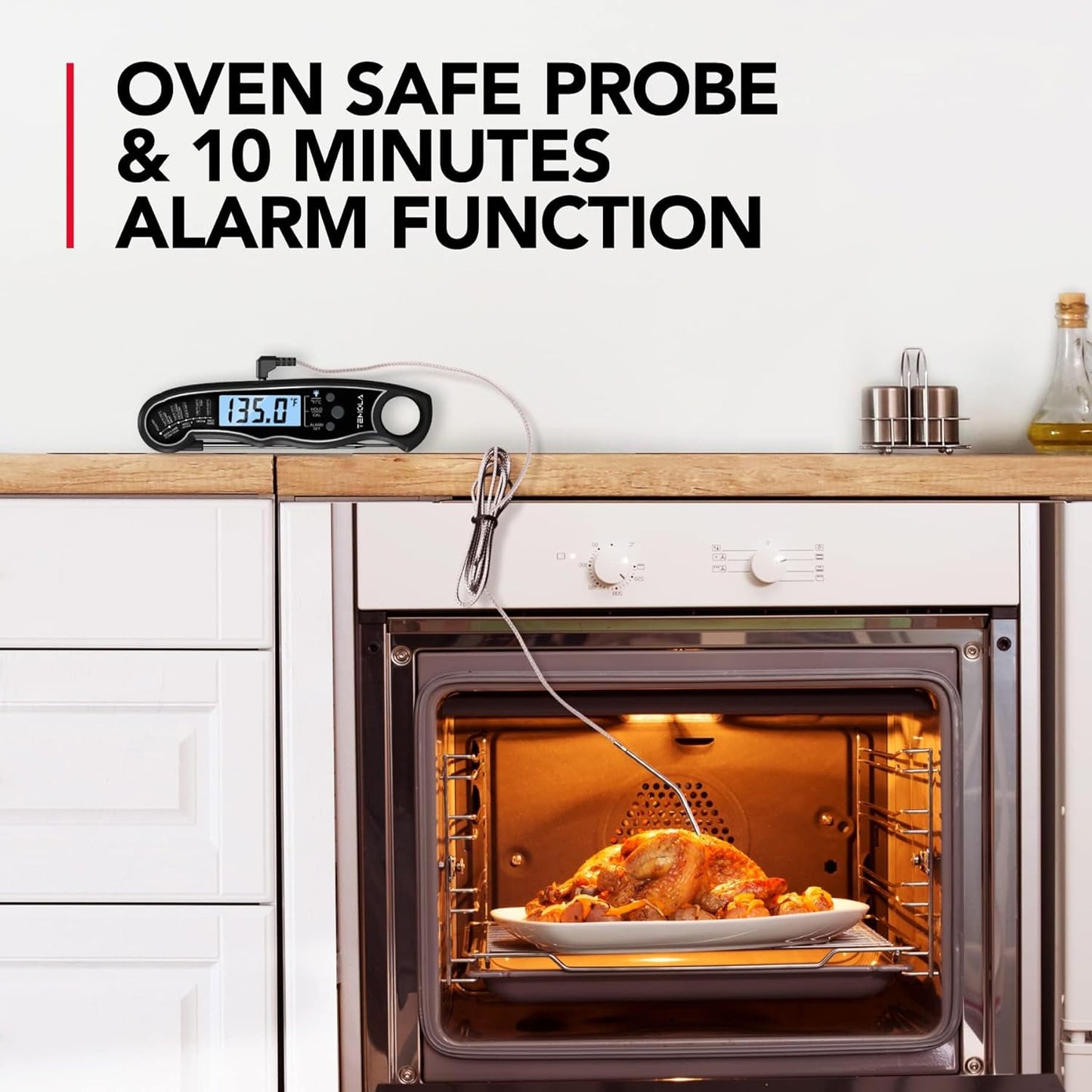 TEMOLA Meat Thermometer, Instant Read Food Thermometer for Cooking, Digital Food Thermometer with LCD Backlight for Candy Fry Grill BBQ Liquids, Kitchen Oven Safe Dual Probe 2 in 1 Thermometer