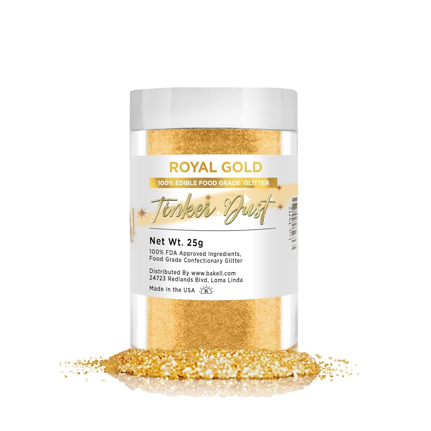 BAKELL Royal Gold Edible Glitter, 25 Grams | TINKER DUST Edible Glitter | KOSHER Certified | 100% Edible Glitter | Cakes, Cupcakes, Cake Pops, Drinks, Dessert Vegan Glitter & Dusts (25g, Royal Gold)