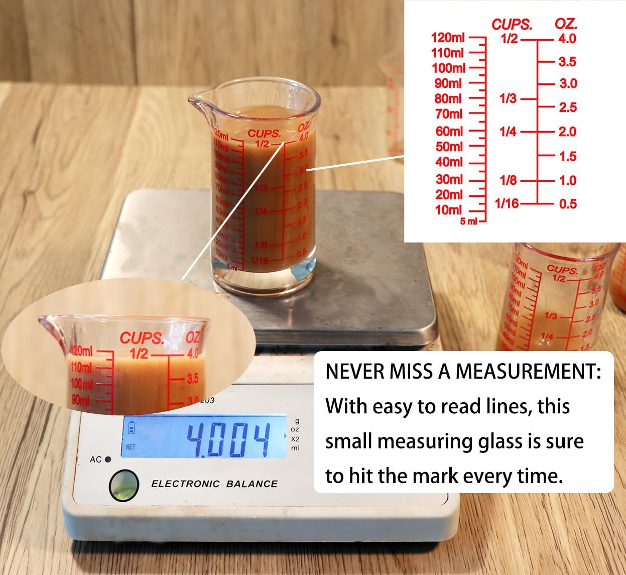 Ackers 4oz Glass Measuring Cup – Shot Glass with Ounce,Ml,Cups Markings for Kitchen & Bar(Pack of 2)