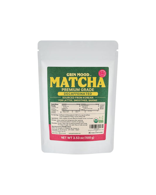 GRIN MOOD Matcha Powder Organic Green Tea Powder - Decaffeinated Green Tea, Authentic Korean Matcha, Halal (3.53oz, Premium Grade)