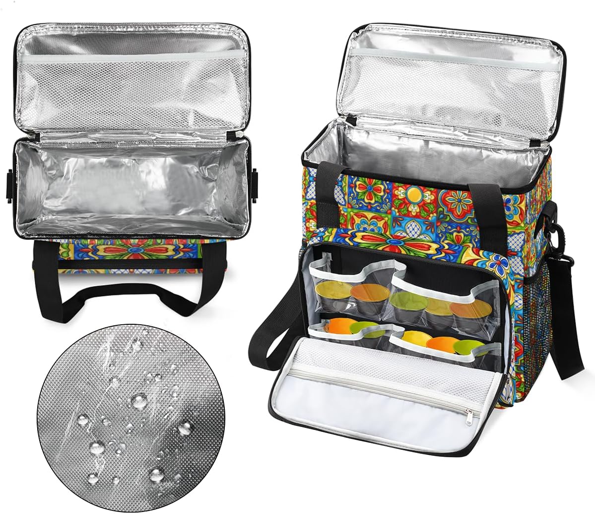 Ethnic Mexican Colorful Flowers Plaid Coffee Maker Carrying Bag, Coffee Machine Travel Storage Tote Bag Compatible with K-Mini or K-Mini Plus, Portable Single Serve Coffee Brewer Case with Pockets