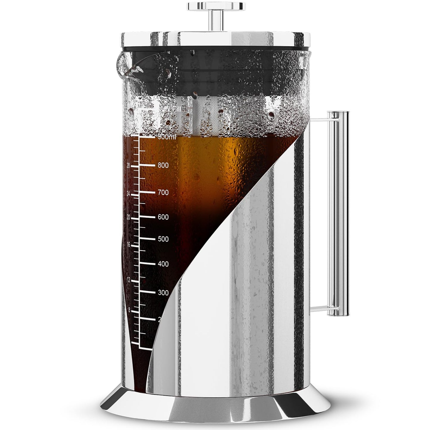 Cafe Du Chateau Stainless Steel French Press Coffee Maker - 34oz Insulated Coffee Press with 4-Level Filtration, BPA Free, Durable Glass, Great for Tea