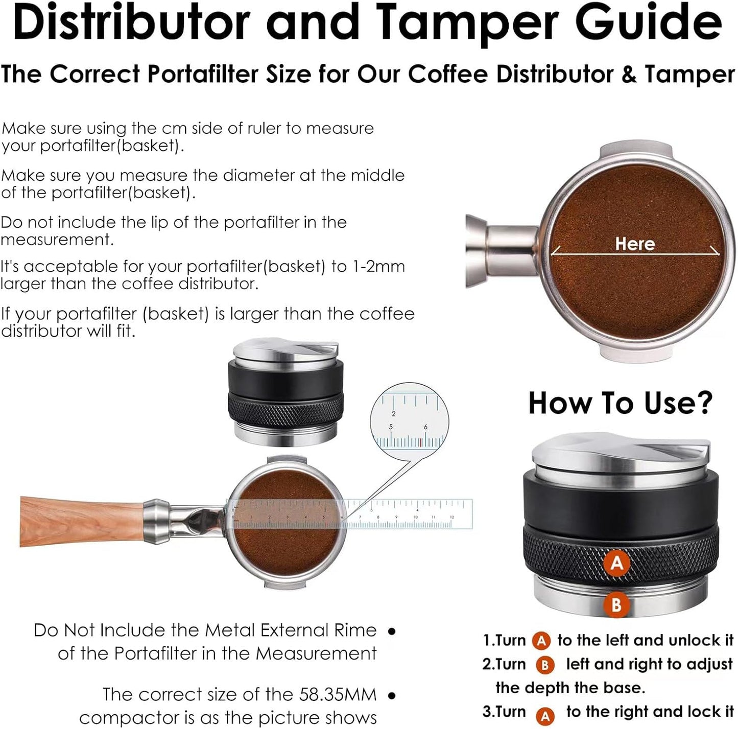 58mm Coffee Distributor and Tamper, Dual Head Coffee Leveler Fits for Portafilter, Increased Adjustable Depth- Professional Espresso Hand Tampers