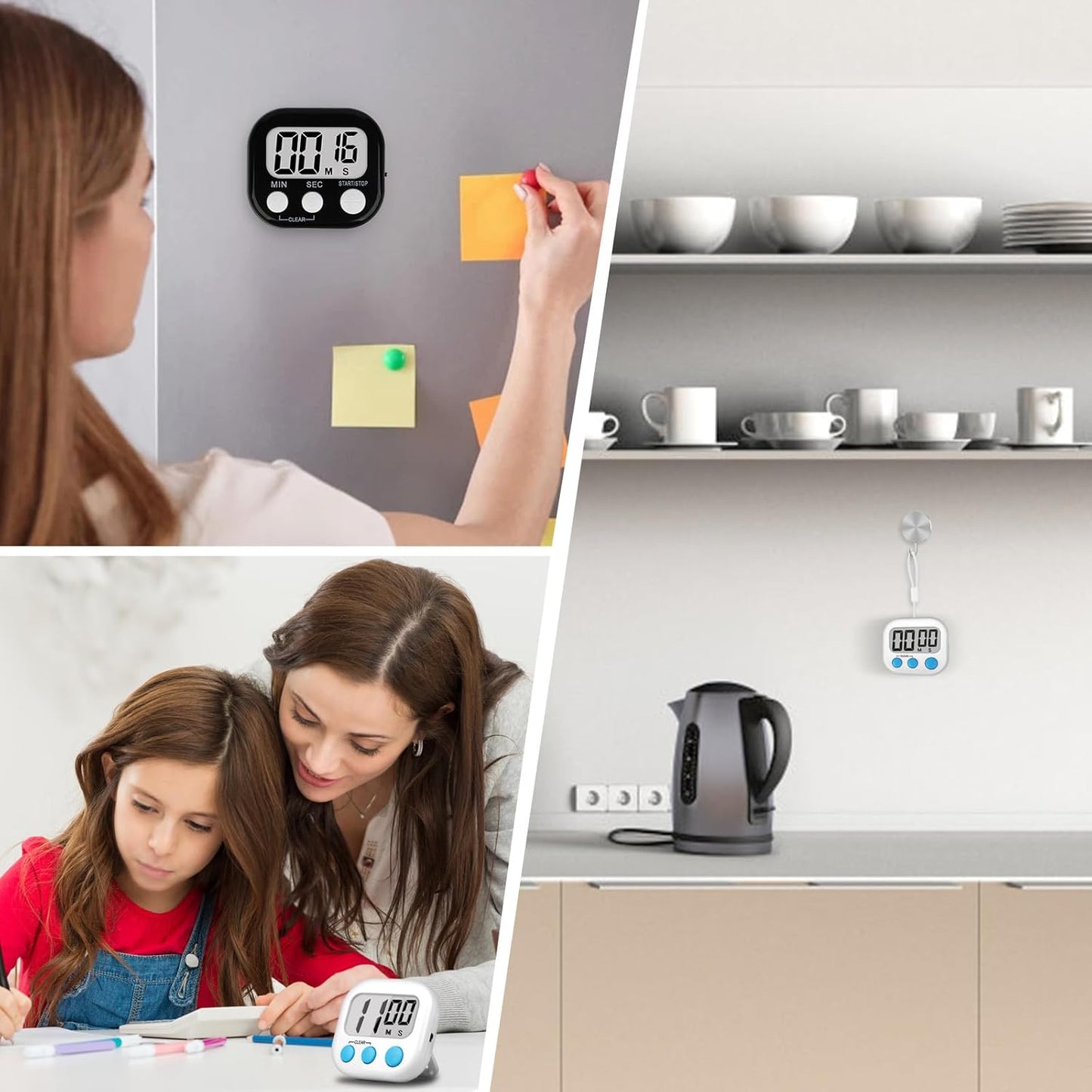 ZILLEEN Classroom Timer for Kids Teachers Digital Timers, Black White 6 Pack