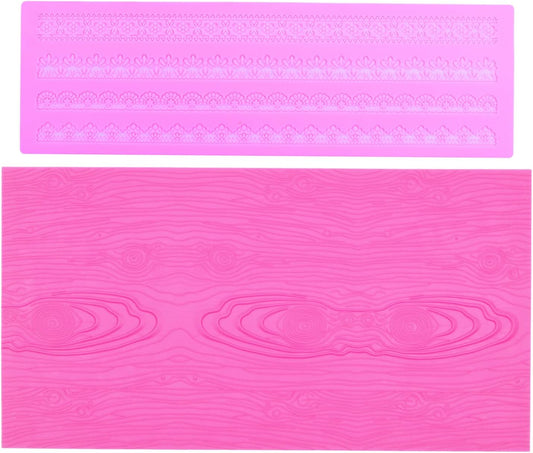 Embossing Lace Fondant Molds, Woodgrain Fondant Mats Molds, Silicone Molds for Cake Decorating set of 2
