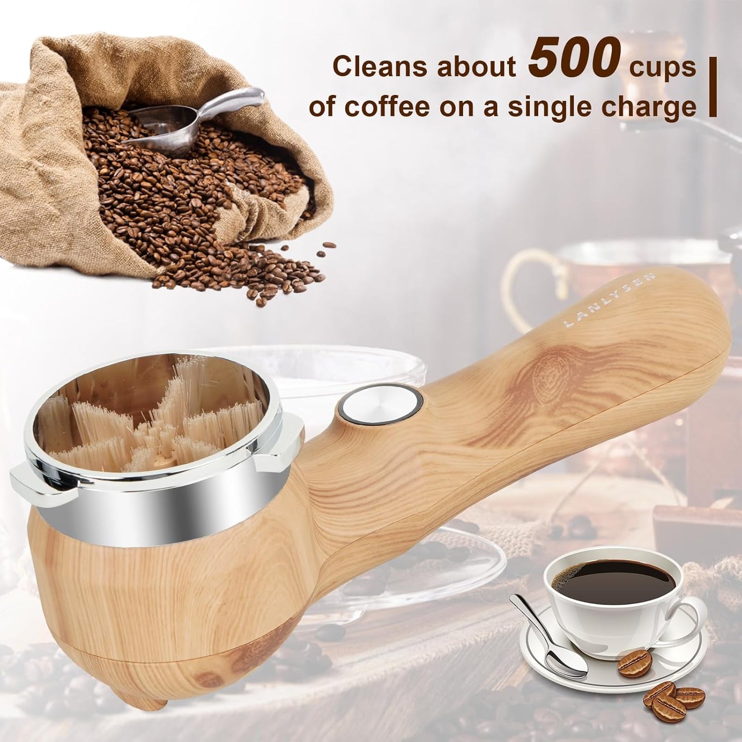 Espresso Coffee Machine Cleaning Brush Wood grain color espresso machine electric cleaning brush 360° Totally enclosed cleaning espresso brush Compatible with 54mm Breville Machines