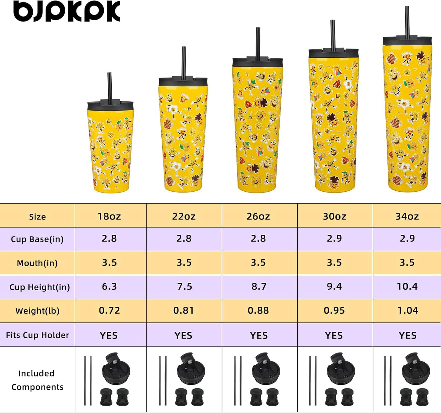 BJPKPK 18oz Insulated Tumbler With lid And Straw Stainless Steel Tumblers Travel Coffee Mug Reusable Thermal Cup,Hawaii Fruits Yellow