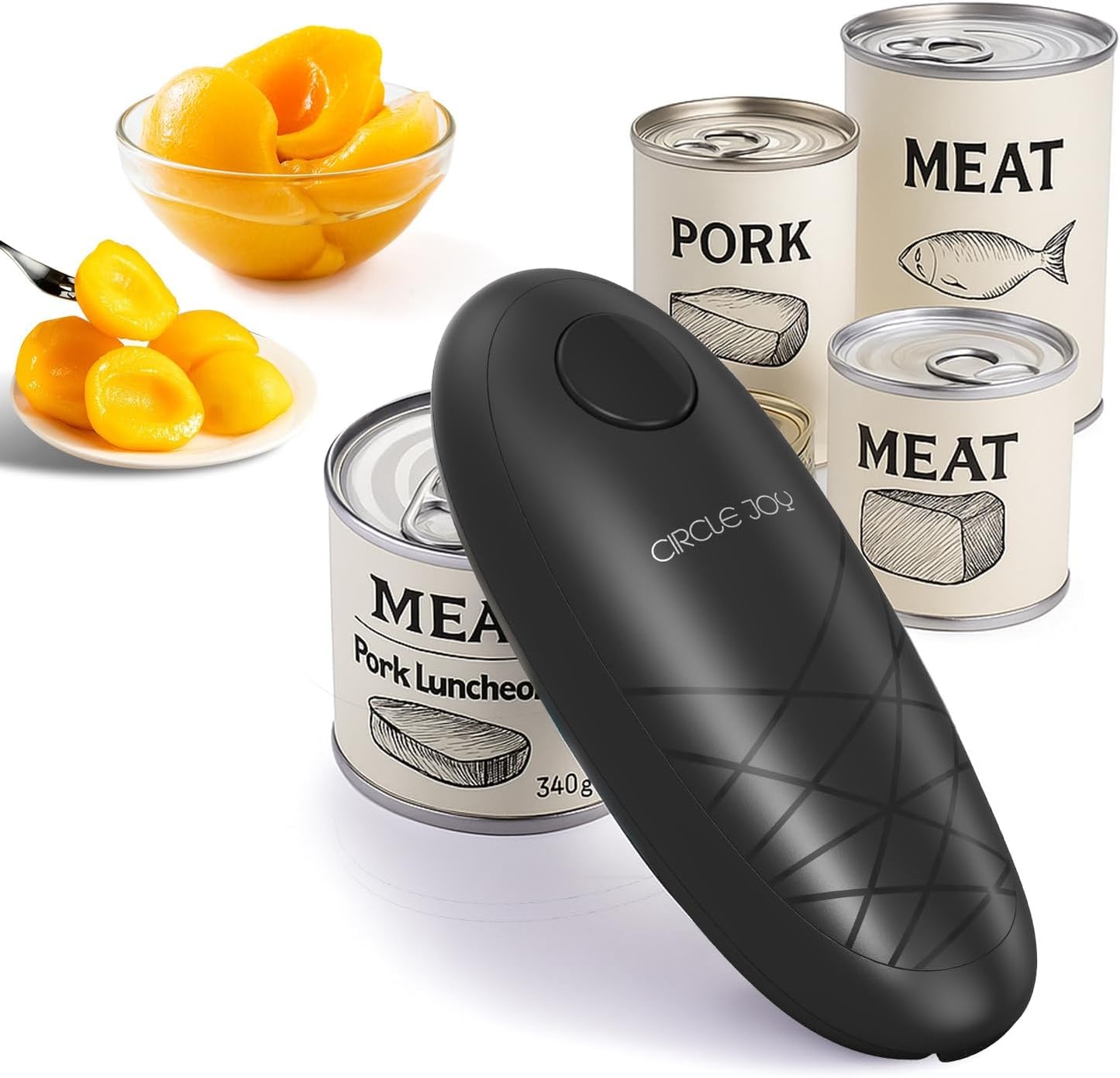 CIRCLE JOY Electric Can Opener, One-Touch Automatic Can Opening with Smooth Edges, Food Safety Handheld Battery-Operated Can Opener for Kitchen and Seniors, Black