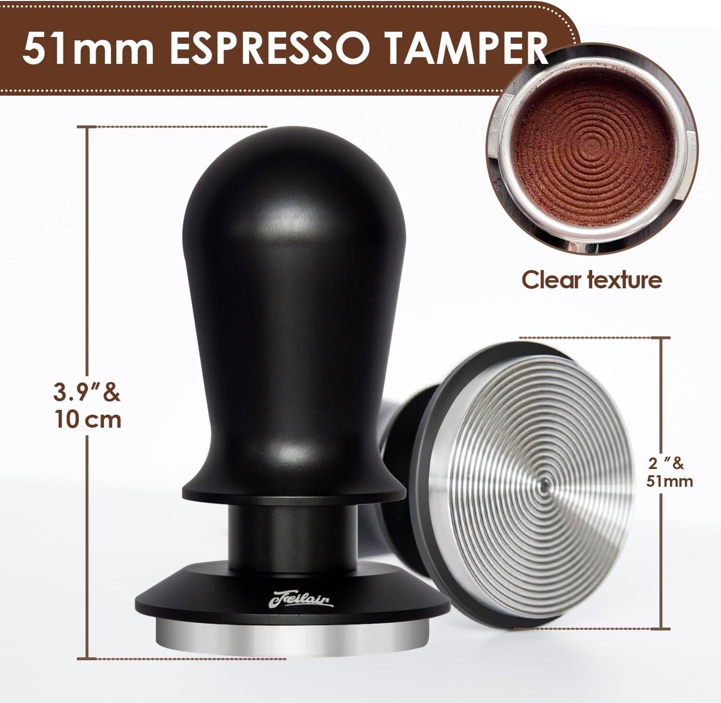 51mm Espresso Tamper, Coffee Tamper with Calibrated Spring Loaded,Tamper Tool With Sound Feedback click, Self Leveling Tamper for Barista, Compatible with 51mm De'Longhi Portafilter