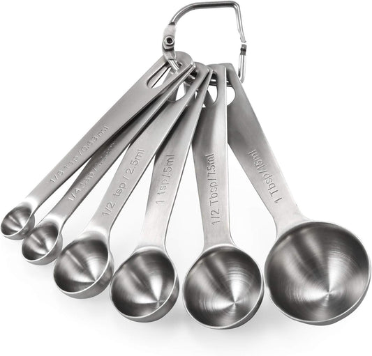 Measuring Spoons: U-Taste 18/8 Stainless Steel Measuring Spoons Set of 6 Piece: 1/8 tsp, 1/4 tsp, 1/2 tsp, 1 tsp, 1/2 tbsp & 1 tbsp Dry and Liquid Ingredients