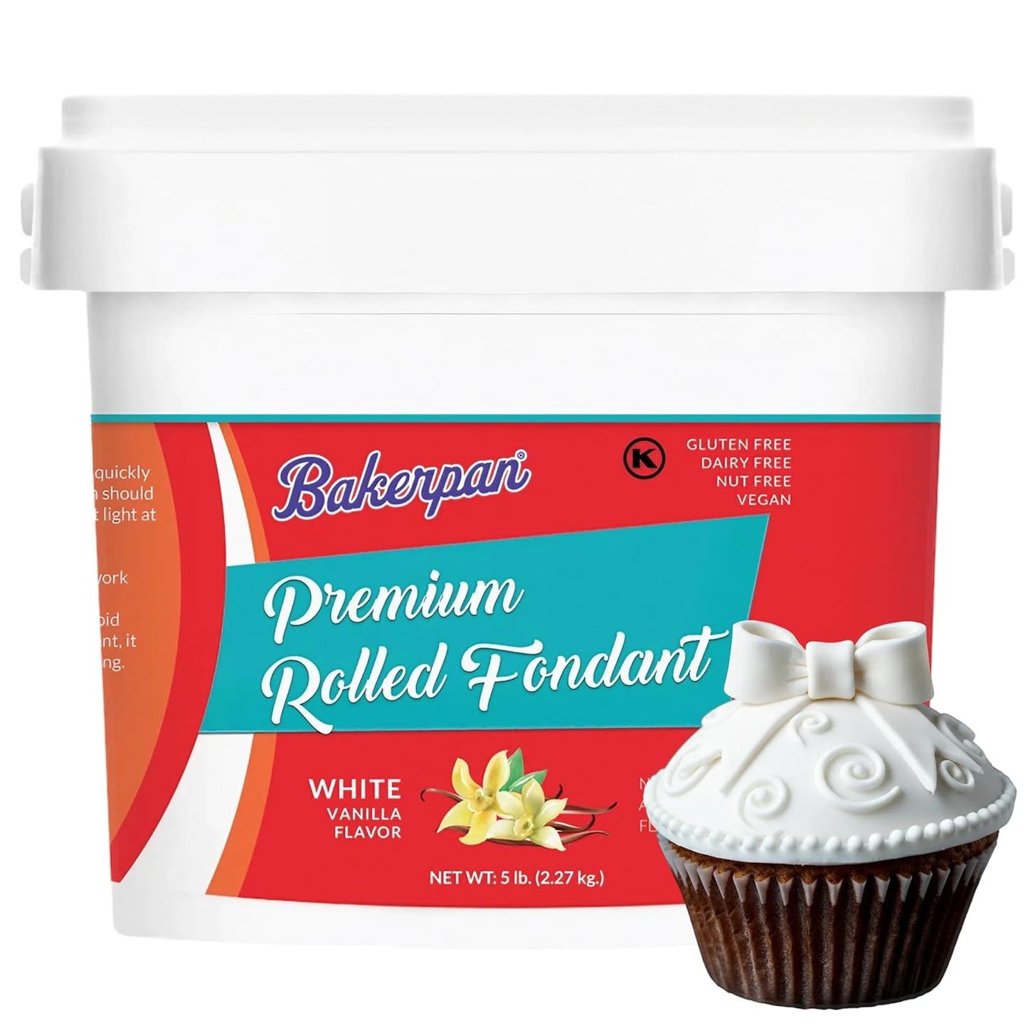 Bakerpan Premium Rolled White Fondant for Cake Decorating - 5 Pounds, Vanilla Flavor