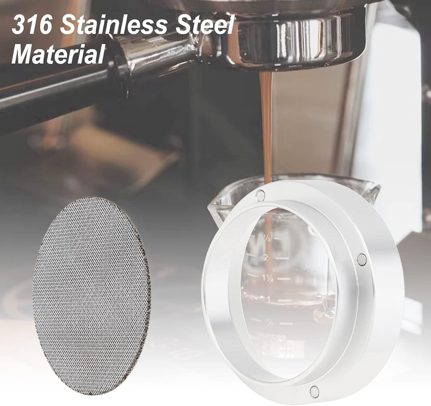 51mm Espresso Dosing Funnel and Puck Screen, Magnetic Espresso Coffee Dosing Ring, Reusable 1.7mm Thickness Espresso Puck Screen 316 Stainless Steel Fits 51mm Portafilter