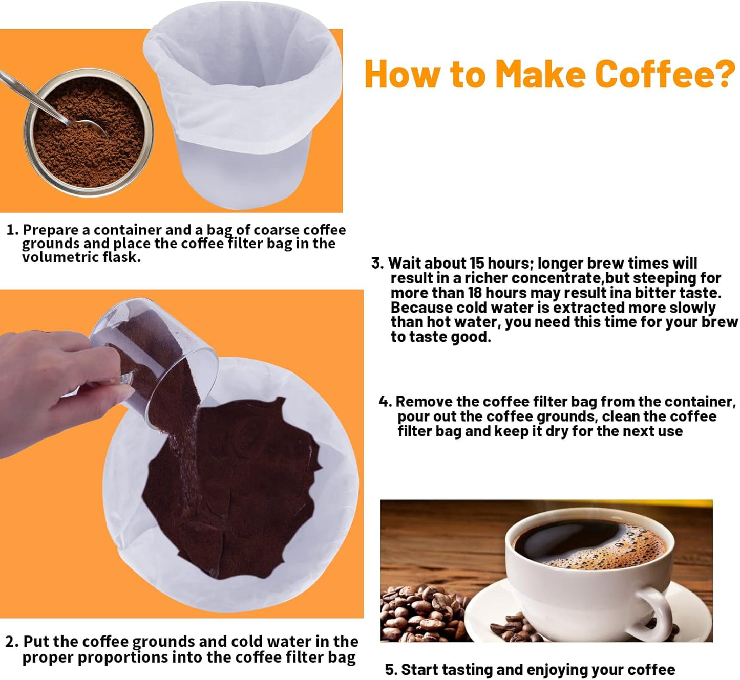 100 Pack Cold Brew Coffee Filters, 20" X 20" Commercial Cold Brew Filters, Filter Bag for Brew Up To 5 LBS Coffee, 5 Gallon Coffee Filter