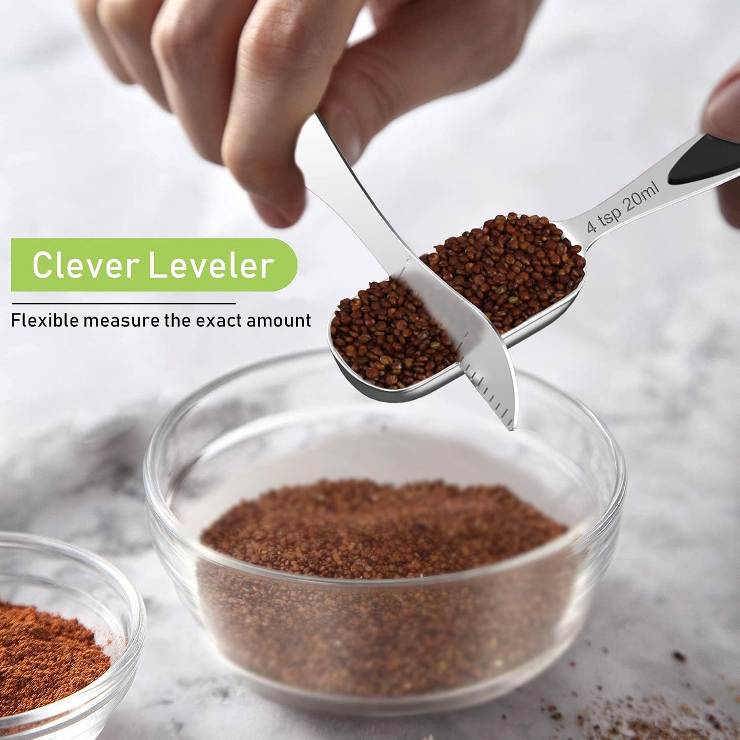 Measuring Cups and Spoons - Wildone Stainless Steel 20 Piece Stackable Set, Includes 8 Black Measuring Cups, 10 Measuring Spoons, 1 Leveler & 1 Whisk, for Dry and Liquid Ingredient