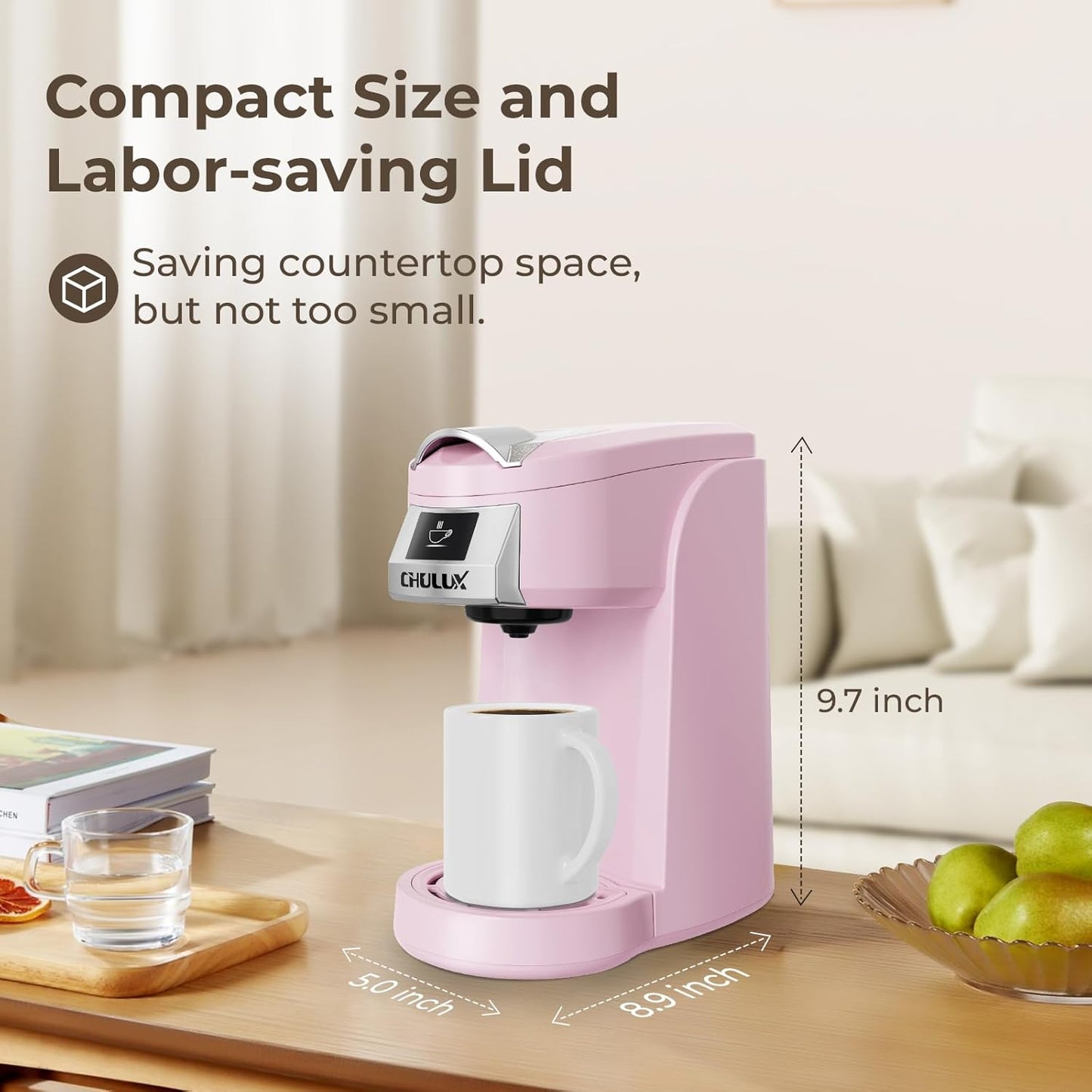 CHULUX Classic Single Serve Coffee Maker for K Cup, One Button Easy Coffee Machine for Office, RV, Travel and Dorm, Pink