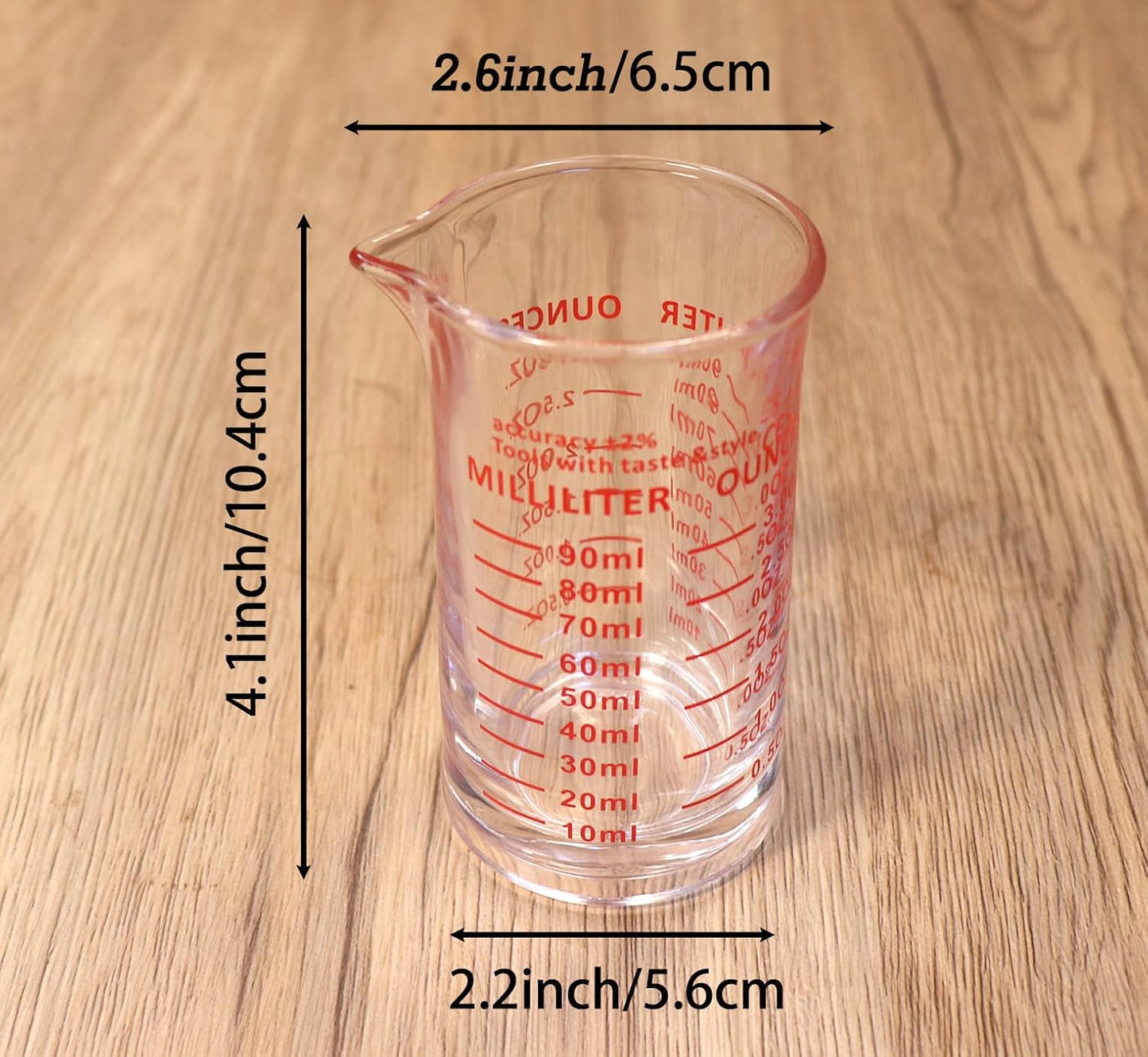 Ackers 3oz/90ml Glass Measuring Cup – Shot Glass with Double Scale-Ounce,Ml Markings for Kitchen & Bar(Red Line)