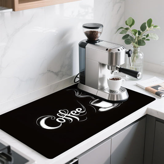 17"x 32" Coffee Bar Mat, Coffee Sign Absorbent Dish Drying Mat Cuttable Hide Stain Draining Table Pad for Kitchen Counter, Coffee Bar Accessories