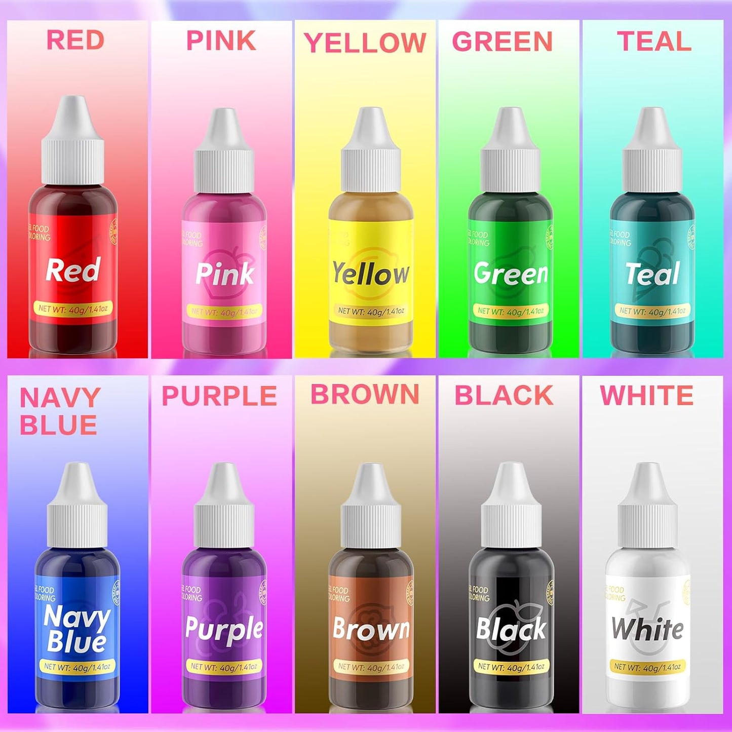 Gel Food Coloring for Cake Decorating - 40g Concentrated Assorted Edible Colors - Vibrant Tasteless Food Dye Professional-Grade Dye for Easter Eggs Fondant Cookies Frosting Royal Icing Baking - White