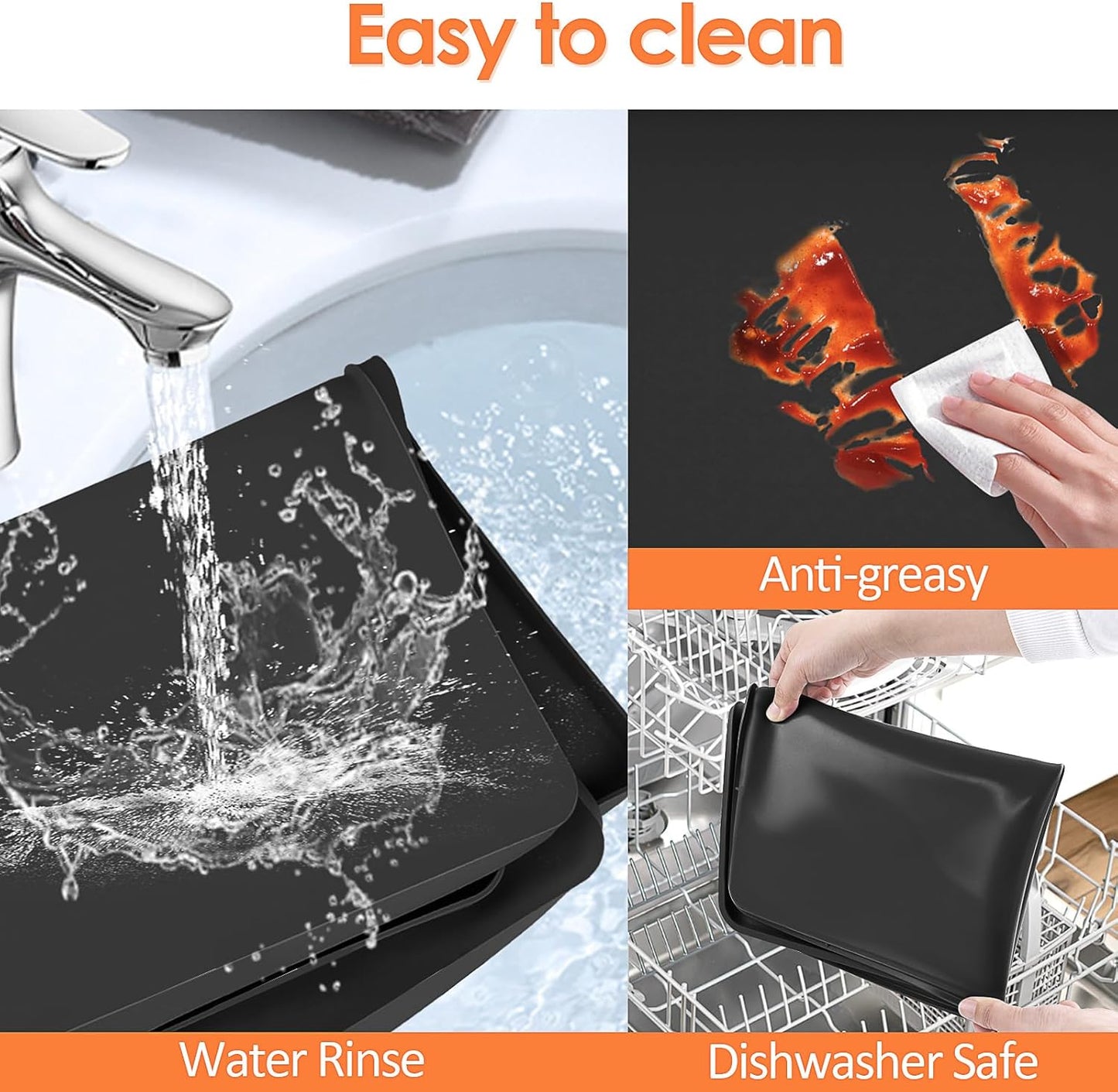 TOHONFOO Silicone Coffee Maker Mat with Lip, 19.7'' x 15'' Heavy Duty Coffee Maker Mat for Countertops, Coffee Tray Fit Under Coffee Machine Appliance Automatic Machines Espresso Accessory, Black