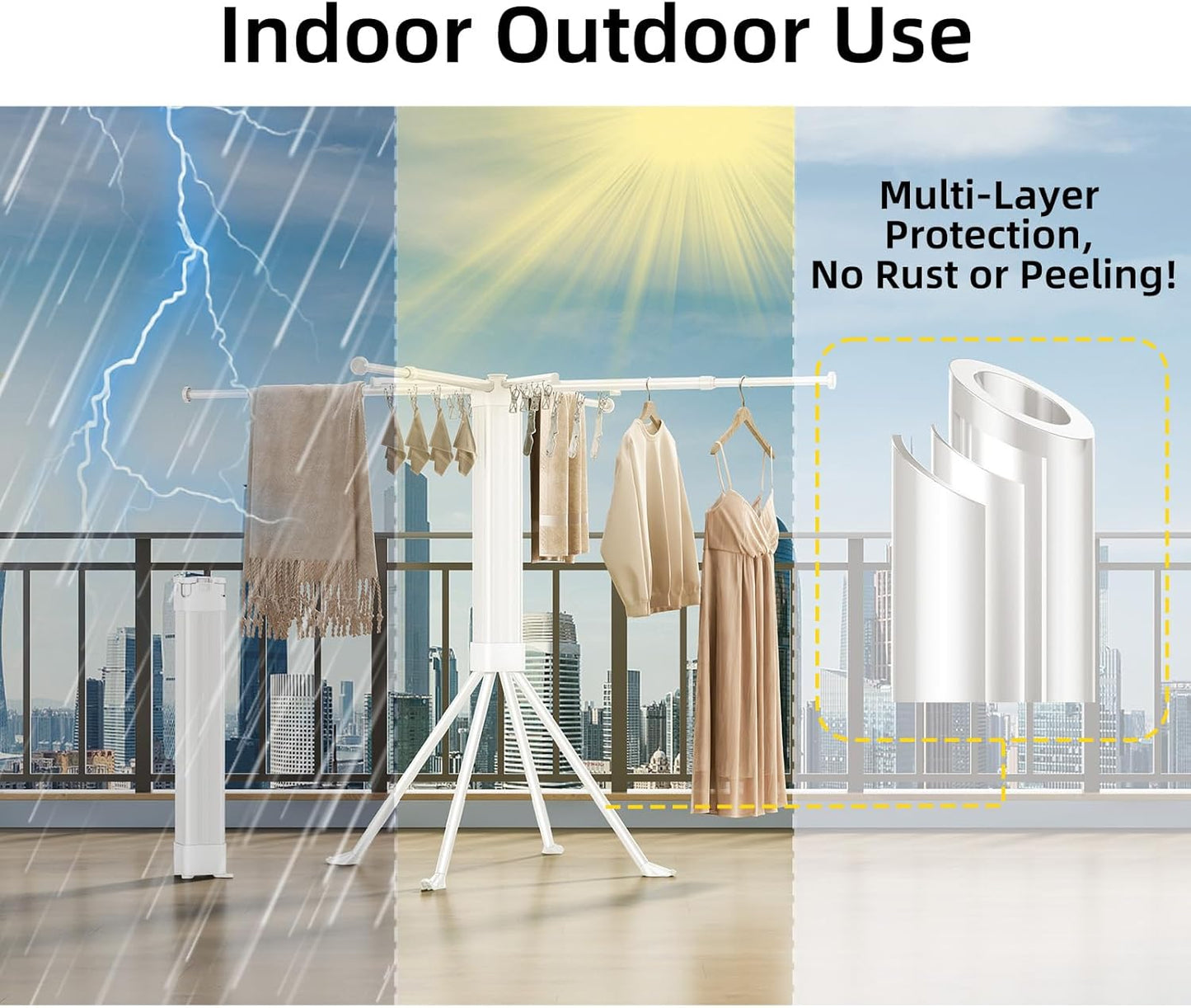 BIREN Clothes Drying Rack Foldable Extending Laundry Rack with 16 Clips Collapsible Clothing Rack Space-Saving Clothing Racks for Hanging Clothes, Indoor, Camping, Balcony, Outdoor