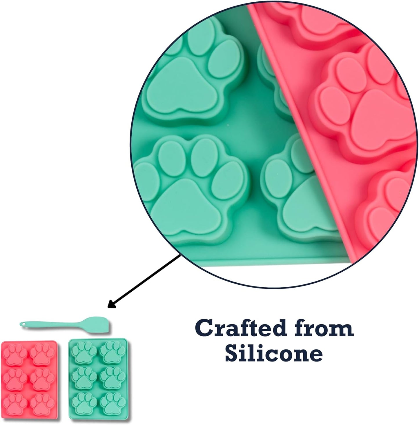 Country Living 3-Piece Silicone Baking Kit – Includes 2 Baking Trays (6-Cavity Paw Print Mold) & Spatula – Non-stick Silicone for Homemade Dog Treats, Candy, Chocolate, & Ice Cubes