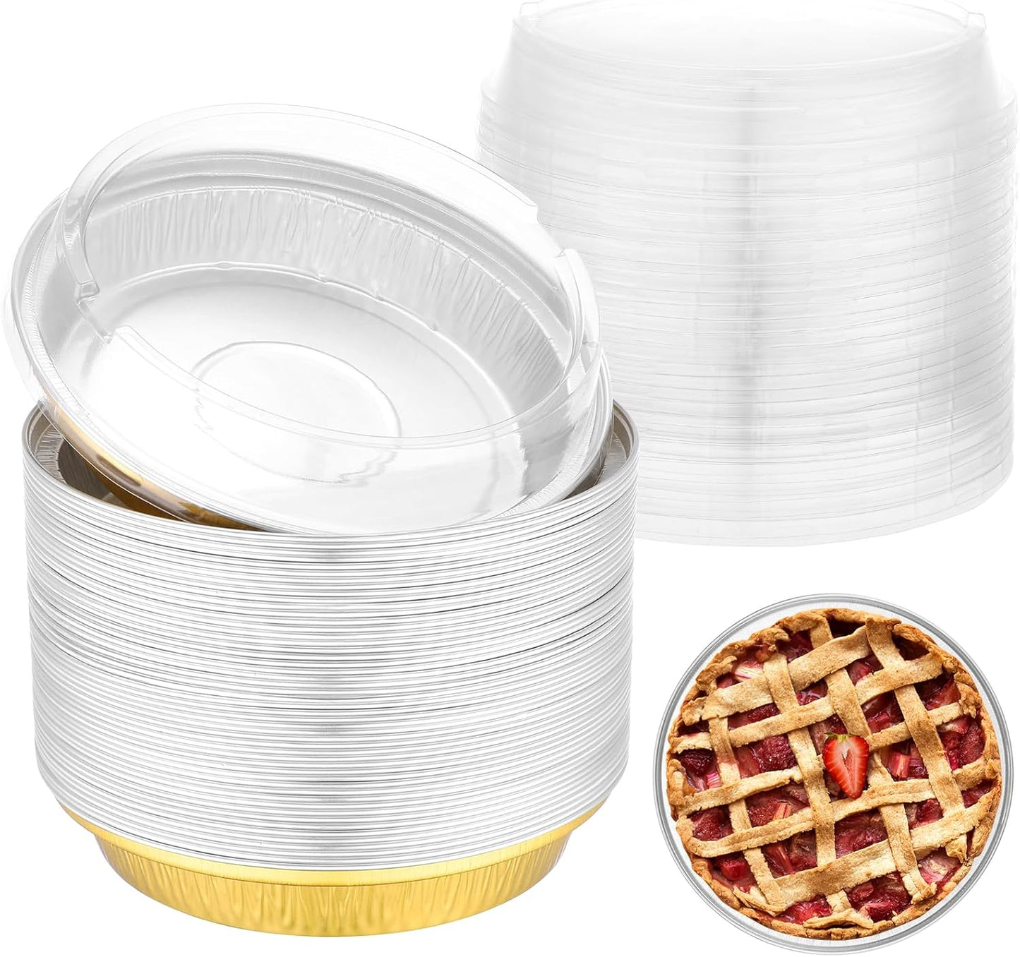 EUSOAR Cake Pans with Lids, 50pcs 10oz/275ml Aluminum Disposable Ramekins Oven Safe Muffins Liner, Foil Baking Cups Cheesecakes Creme Brulee Container Pie Holders for Bakery Wedding Birthday Party