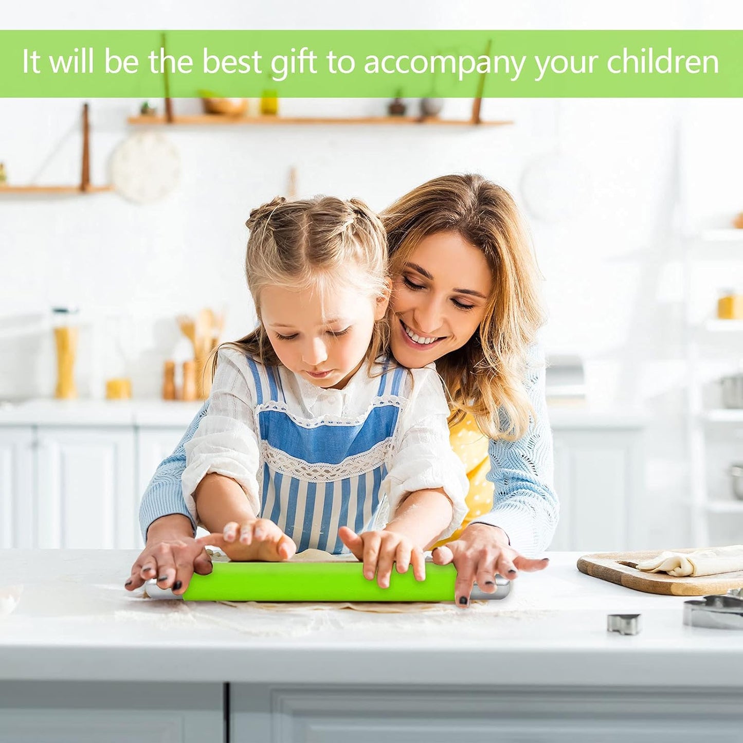 Rolling Pin Dough Roller for Baking with Thickened Non Stick Silicone Metal Handle Rolling Pin Stainless steel Fondant Roller Pin Cookie Pastry Kitchen Accessories 13.8 X 1.5 Inches