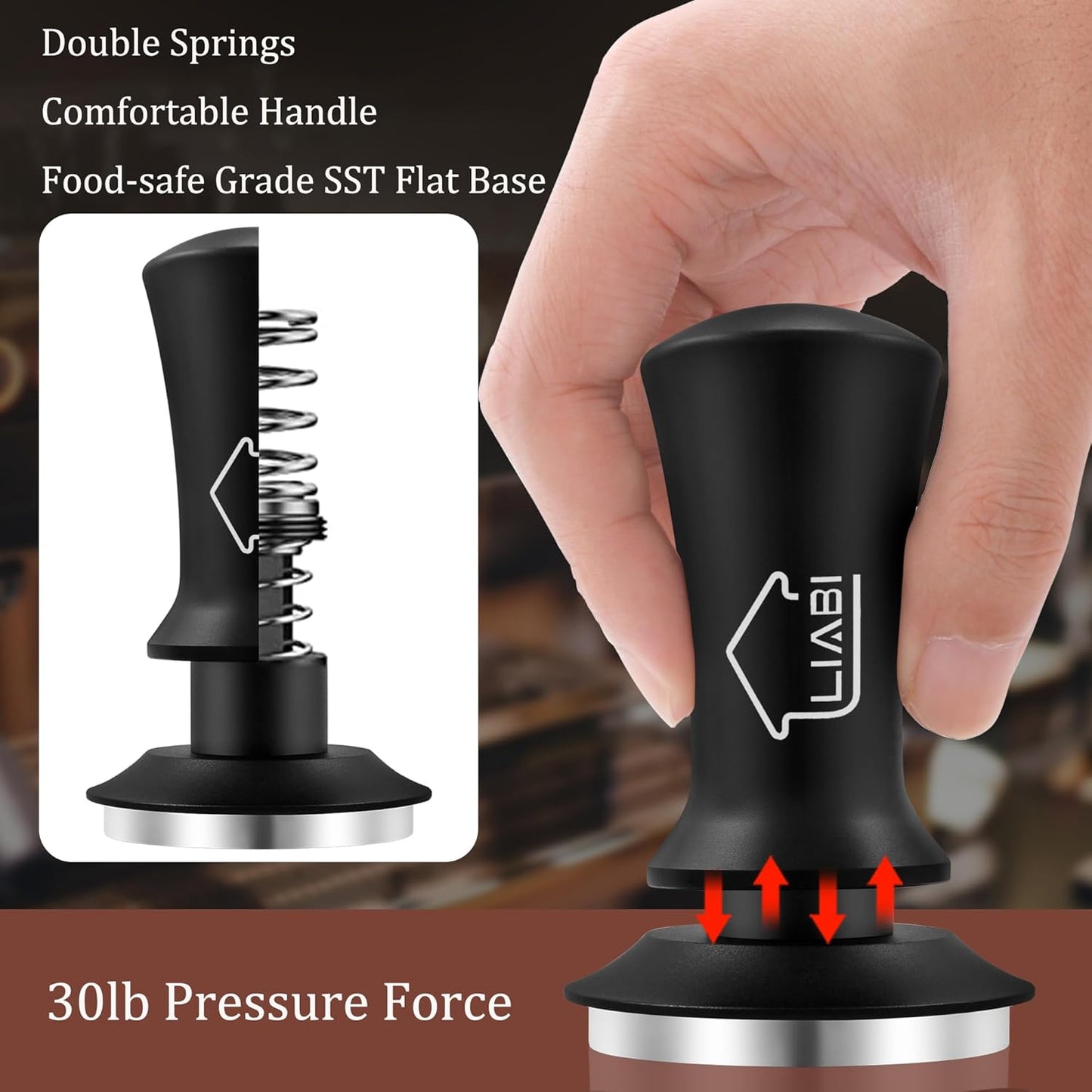 Coffee Tamper 51mm, Espresso Tamper with 2 Spring Loaded Tamper, Barista Coffee Tamper Tools with Aluminum Tamper Stand Holder, 100% Stainless Steel Flat Base Tamper for Espresso Machine(Black)