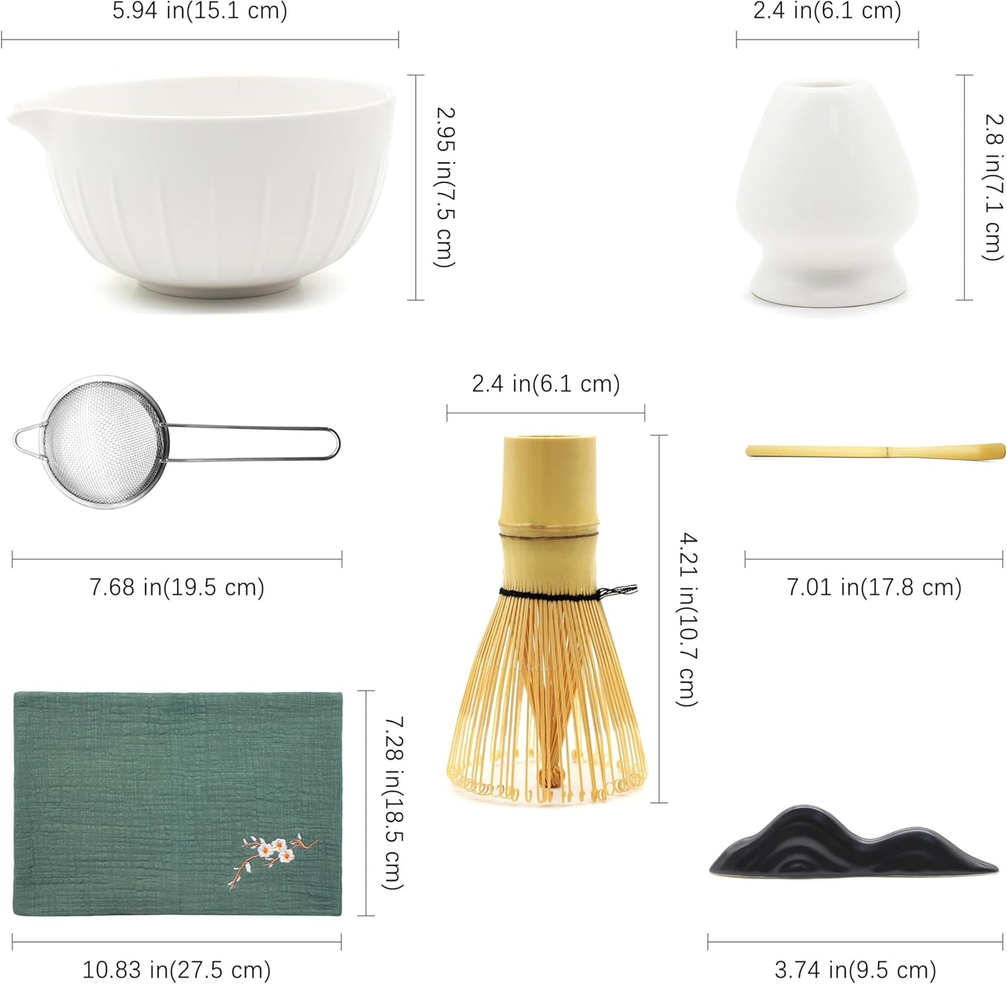 7 Pieces Matcha Whisk Set - Ceramic Matcha Kit with Bowl, Whisk, Holder, Bamboo Scoop, Rest, Sifter, and Tea Towel – Elegant Matcha Gift Set for Women