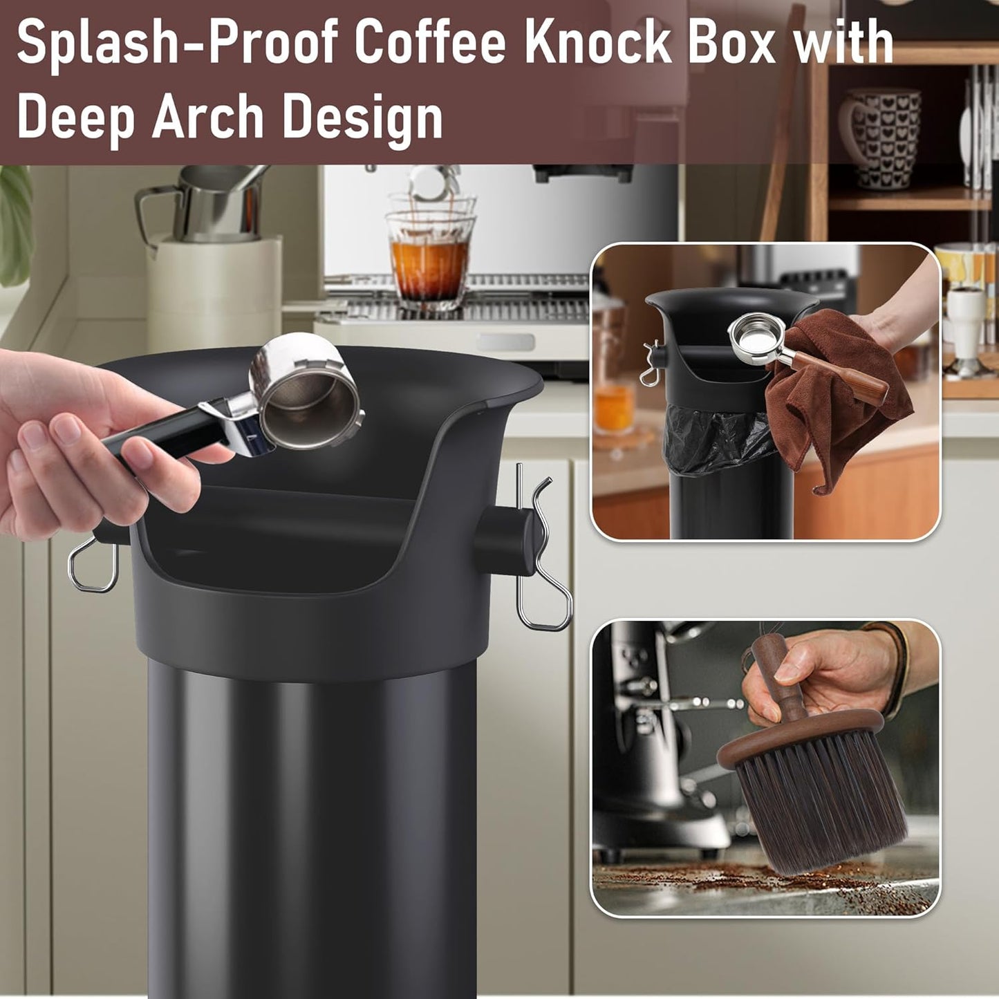 Espresso Knock Box for Coffee Puck, 250+ Cups Commercial Coffee Grounds Disposal Recycle Trash Can Clean Tool Set, Barista Essential for Cafe Shop Trailer Office Breakroom Home Bar Accessories