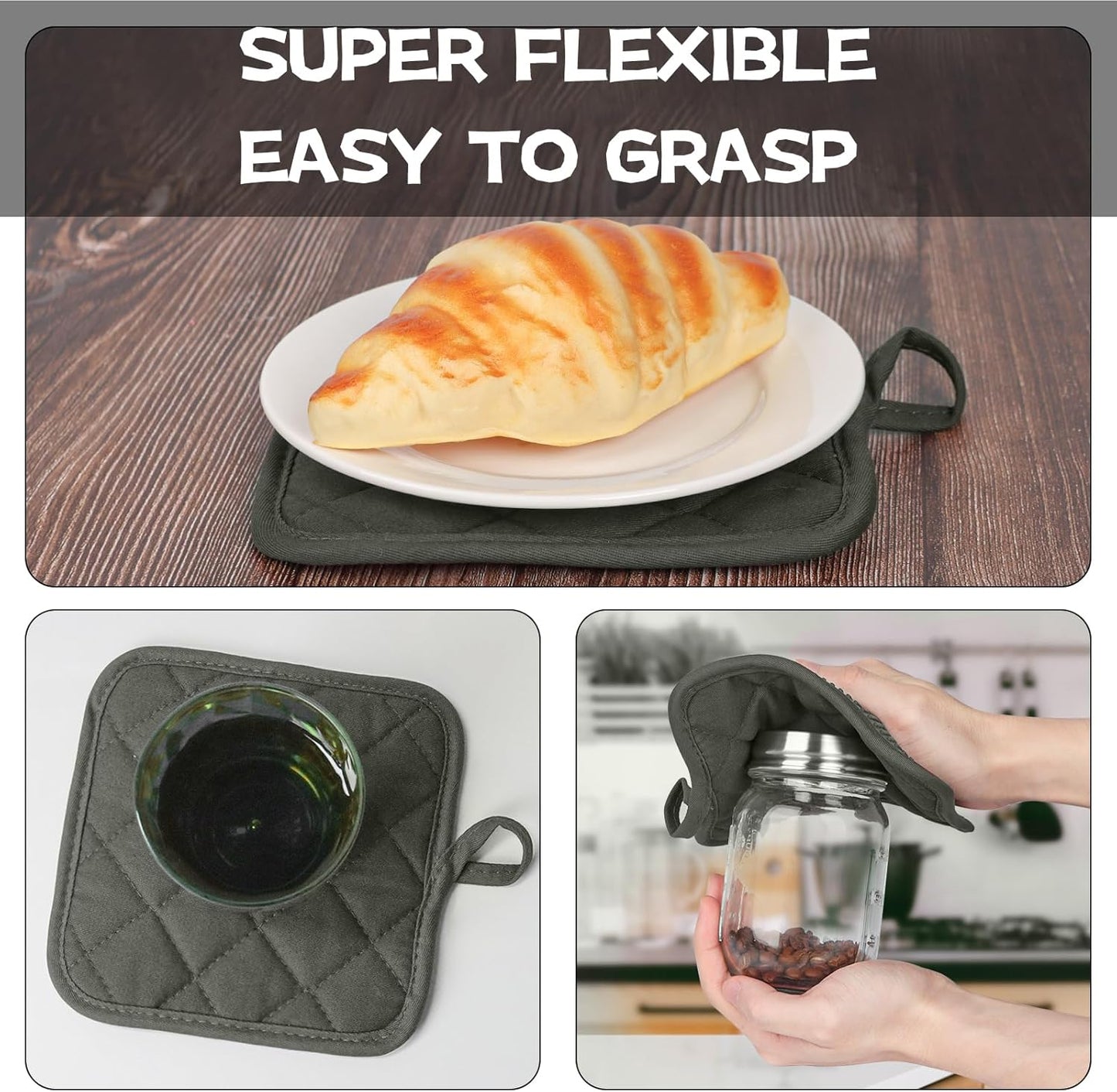 Oven Mitts and Pot Holders Set, Pack of 4, Heat Resistant Silicone Kitchen Mini Oven Mittens for 500 Degrees, Mini Oven Gloves and Hot Pads for Baking Grilling Barbecue Microwave Machine Washable