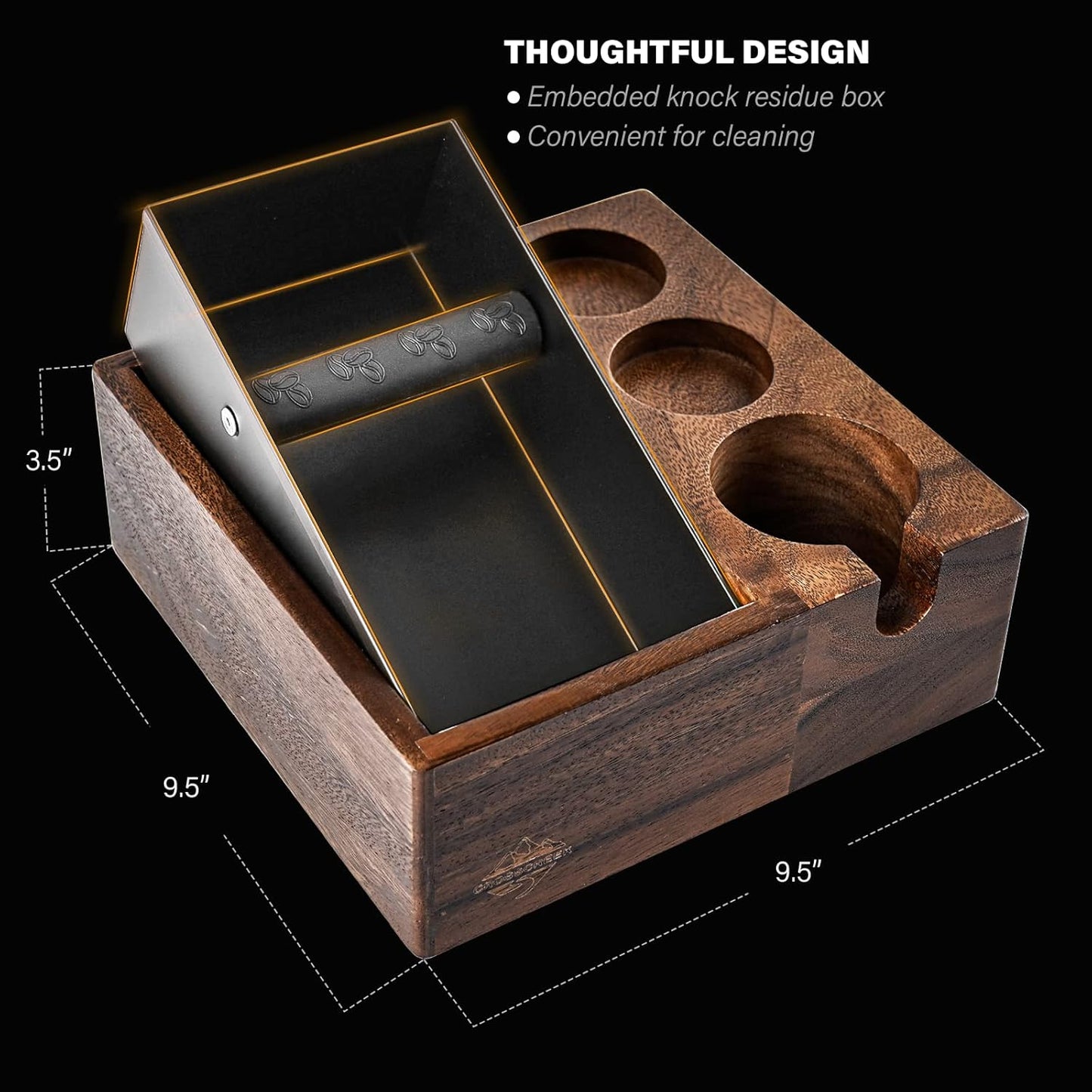 CrossCreek Coffee Knock Box | Fits 58mm Portafilter Holder | Tamping Station & Distributor Stand | Large Wood Espresso Container | Espresso Accessories for Coffee Bar