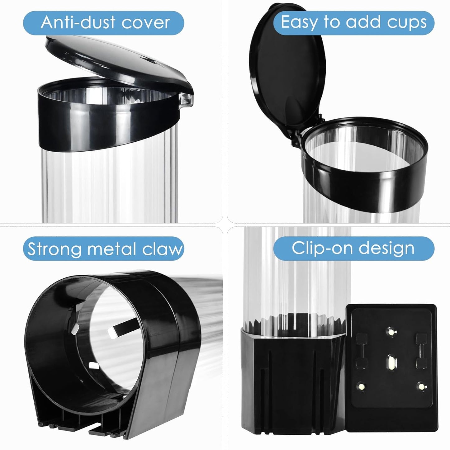 Cup Dispenser Water Dispenser Cup Holder Pull Type Paper Automatic Remover 7oz - 12oz Cone or Flat Bottom Cups for Home Office Hospital (Black, Large)