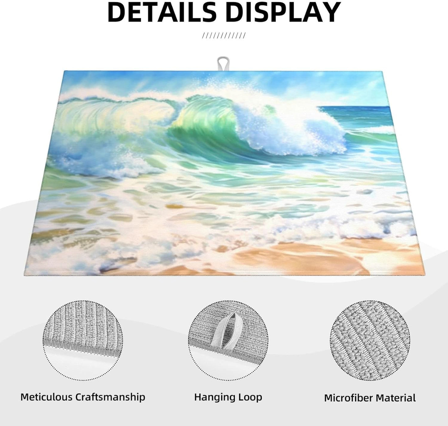 Large Dish Drying Mats For Kitchen Counter Microfiber Kitchen Drying Mat XL Draining Pad Absorbent Quick Drying Dish Mat 18x24 Inch - Beach