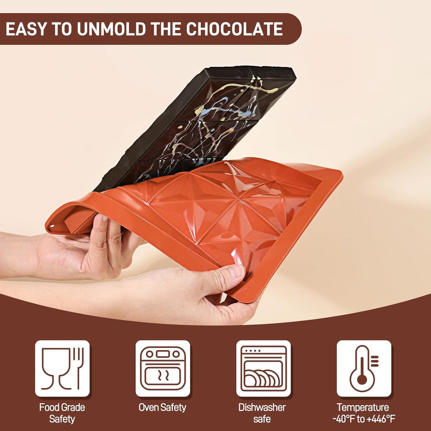 2 Pcs Chocolate Molds Silicone, Deep Chocolate Bar Mold, Non-Stick Food Grade Chocolate Mold for Dubai Chocolate Bar Pistachio, Candy and Chocolate Making - Four-Star Shape